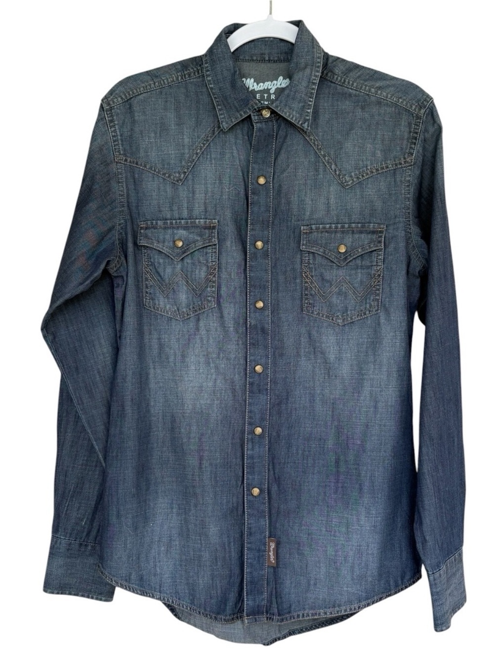 Wrangler Retro Premium Denim Pearl Snap Button Down Shirt Size S